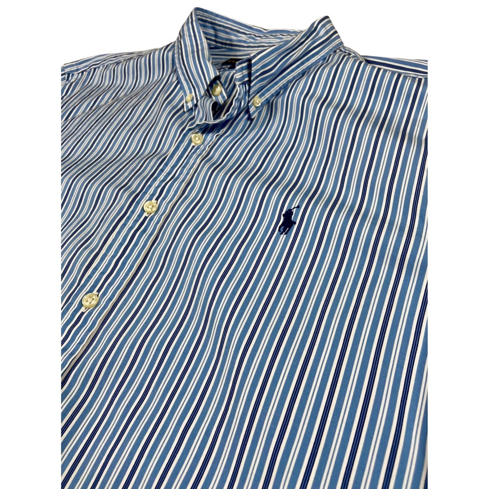 Ralph Lauren Shirt Mens XL Blue White Striped Slim Fit Long Sleeve Button Preppy